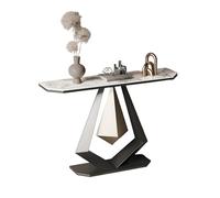 Mesa Consola Estrecha y Ligera de Losa de Piedra de Lujo Decoración del Hogar Mesa Recibidor Entrada con Marco de Metal Esmaltado al Horno para Pasillo(White1,100 * 30 * 80cm)