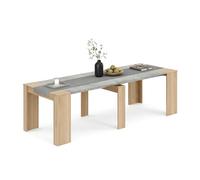 Mesa consola extensible en roble canadian y gris cemento 50-235x90 cm denis