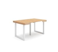 Mesa consola extensible, mesa comedor plegable, 140x90x73cm, para 6 comensales, patas madera maciza, estilo moderno, roble