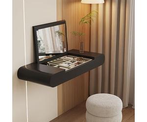 Mesa consola flotante de madera maciza con almacenamiento, tocador montado en la pared para dormitorio, baño y peluquería