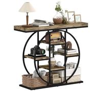 Mesa consola industrial HOMCOM, mesa de recibidor con estantes de almacenamiento y estructura circular de acero para salón, entrada, marrón rústico
