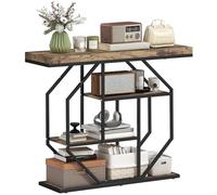 Mesa consola industrial HOMCOM, mesa de recibidor de 4 niveles con estantes de almacenamiento y estructura de acero circular para salón, entrada, marrón rústico