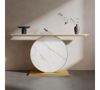 Mesa consola mármol, mesa pasillo, mesas sofá estrechas modernas con tapa base metal, largas laterales decorativas detrás del for dormitorio, hogar, oficina, sala estar(Gold+mixed 3,100CM/39.4IN)