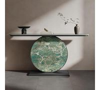 Mesa consola mármol, mesa pasillo, mesas sofá estrechas modernas con tapa base metal, largas laterales decorativas detrás del for dormitorio, hogar, oficina, sala estar(Black+green,150CM/59IN)
