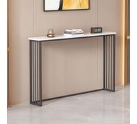 Mesa consola, mesa de entrada con estante superior de radiador, mesa larga blanca de 29.5 pulgadas de altura con marco dorado, mesa auxiliar estrecha para pasillo y vestíbulo