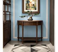 Mesa consola moderna de madera en forma de media luna con cajón para recibidor, mesa auxiliar estrecha para sofá con almacenamiento, para sala de estar(Dark Walnut,80*35*80cm/31.5*13.8*31.5in)
