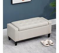 Mesa consola moderna - Entrada rectangular con banco de zapatos acolchado de lino de algodón - Taburete de almacenamiento de madera maciza - Elegante decoración del hogar para pasillo - 80 x 40 x 45