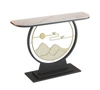 Mesa consola moderna - Mesa de entrada estrecha con almacenamiento de tablero de roca, base de doble capa y patas de metal geométricas, elegante mesa de vestíbulo (blanco y negro, 51 pulgadas/130 cm)