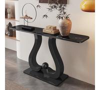 Mesa consola moderna, mesa de sofá geométrica para entrada y pasillo, elegante mesa de vestíbulo con almacenamiento de tablero de roca, mesa decorativa negra de 39 pulgadas para sala de estar y