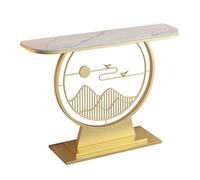 Mesa consola moderna para entrada, mesa de sofá estrecha con almacenamiento de tablero de roca, mesa de vestíbulo de doble capa con patas de metal geométricas (blanco y dorado, 39 pulgadas/100 cm)