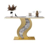 Mesa Consola Moderna y Estrecha con Cubierta de Piedra de Lujo Ligero, Estructura Metálica en S Pintura de Alta Temperatura Decoración Pasillo, Dormitorio Salón(Gray,100 * 30 * 80cm)