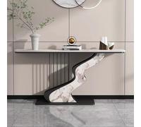 Mesa consola nórdica - Losa de roca con marco de metal pintado multicapa, esquinas redondeadas para pasillo, dormitorio, sala de estar, vestíbulo