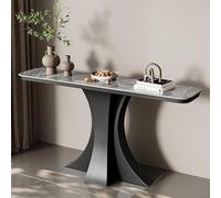 Mesa Consola para Entrada, Mesa de Sofá Decorativa Semicircular, Mesa de Entrada Estrecha Moderna con Efecto Mármol y Marco Metálico Geométrico para Sala de Estar, Pasillo(Black a,L150CM/59IN)