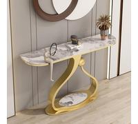 Mesa consola para recibidor, mesa entrada imitación mármol con base metal, mesas auxiliares estrechas y modernas para sofá, mesas largas estilo rústico para recibidor, sala de estar, detrás del sofá