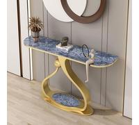 Mesa consola para recibidor, mesa entrada imitación mármol con base metal, mesas auxiliares estrechas y modernas para sofá, mesas largas estilo rústico para recibidor, sala de estar, detrás del sofá