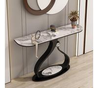 Mesa consola para recibidor, mesa entrada imitación mármol con base metal, mesas auxiliares estrechas y modernas para sofá, mesas largas estilo rústico para recibidor, sala de estar, detrás del sofá