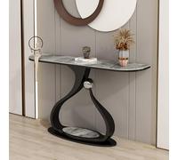 Mesa consola para recibidor, mesa entrada imitación mármol con base metal, mesas auxiliares estrechas y modernas para sofá, mesas largas estilo rústico para recibidor, sala de estar, detrás del sofá