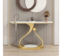 Mesa consola para recibidor, mesa entrada imitación mármol con base metal, mesas auxiliares estrechas y modernas para sofá, mesas largas estilo rústico para recibidor, sala de estar, detrás del sofá