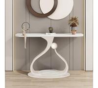 Mesa consola para recibidor, mesa entrada imitación mármol con base metal, mesas auxiliares estrechas y modernas para sofá, mesas largas estilo rústico para recibidor, sala de estar, detrás del sofá