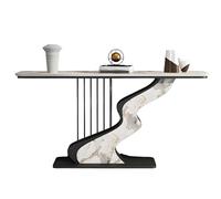 Mesa Consola Recibidor con Tablero de Piedra de Lujo, Diseño Nórdico Moderno y Simple, Mesa Semicircular Decorativa para Sala de Estar o Pasillo(White1,100 * 30 * 80cm)