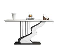 Mesa Consola Recibidor con Tablero de Piedra de Lujo, Diseño Nórdico Moderno y Simple, Mesa Semicircular Decorativa para Sala de Estar o Pasillo(White,120 * 30 * 80cm)