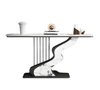 Mesa Consola Recibidor con Tablero de Piedra de Lujo, Diseño Nórdico Moderno y Simple, Mesa Semicircular Decorativa para Sala de Estar o Pasillo(White2,100 * 30 * 80cm)