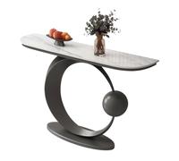 Mesa Consola Recibidor,Consola Decorativa Moderna de Hierro con Tablero de losa de Roca, Muebles Auxiliar Sencilla Estrecha,Extremo del SofÁ,para Vestíbulo,Salón,Pasillo,Dormitorio(White+Black,130cm)