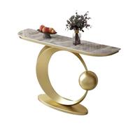 Mesa Consola Recibidor,Consola Decorativa Moderna de Hierro con Tablero de losa de Roca, Muebles Auxiliar Sencilla Estrecha,Extremo del SofÁ,para Vestíbulo,Salón,Pasillo,Dormitorio(Gray+Gold,150cm)