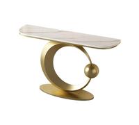 Mesa Consola Recibidor,Consola Decorativa Moderna de Hierro con Tablero de losa de Roca, Muebles Auxiliar Sencilla Estrecha,Extremo del SofÁ,para Vestíbulo,Salón,Pasillo,Dormitorio(White+Gold,100cm)