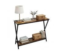 Mesa Consola Relaxdays, 80 x 100 x 30 cm, Metal, MDF, Consola Estrecha, Mesa con 2 estantes, marrón/Negro
