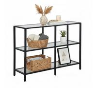 Mesa Consola Relaxdays, HxBxT: 73 x 100 x 30 cm, Metal, Vidrio, Consola Estrecha, Mesa con 3 estantes, Negra