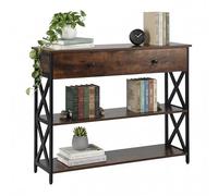 Mesa Consola Relaxdays, Industrial, HBT: 80 x 100 x 30 cm, Metal, MDF, Consola Estrecha con cajón, marrón/Negro