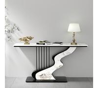 Mesa consola semicircular, armario decorativo moderno de pared, pieza de arte de entrada de piedra sinterizada para vestíbulo, elegante diseño minimalista