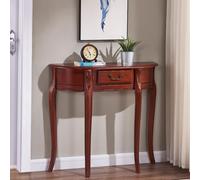 Mesa Consola Semicircular con Cajón, Mesa De Entrada De Madera Maciza De 99 Cm, Mesa Auxiliar Semicircular Estrecha para Sofá, Ideal para Pasillo O Sala De Estar, Color Cherry 90cm/35.4in