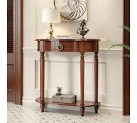 Mesa Consola Semicircular con Cajón y Estante, Mesa de Entrada Estrecha | Mesa de Sofá Vintage de Madera y Ahorro de Espacio para Pasillo, Espacios Pequeños y Recibidor(Brown,L80cm/31.4in)