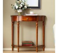 Mesa Consola Semicircular, Mesa De Entrada De Madera Maciza con Cajón De Almacenamiento, Elegante Mesa Auxiliar Semicircular para La Decoración De Pasillos Y Entradas. Teak 23.6x11.8x31.5in