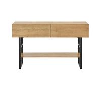[en.casa] Mueble Recibidor Varberg Mesa Consola Mesa de Entrada con 2 Cajones y 1 Estante Regulable en Altura Metal Aglomerado 75 x 120 x 30 cm - Efecto Roble