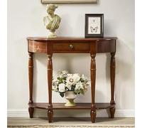 Mesa consola victoriana semicircular con cajón, muebles de entrada de madera maciza para sala de estar, vestíbulo, terraza, 23.6 pulgadas de largo x 11.8 pulgadas de ancho x 31.5 pulgadas de alto