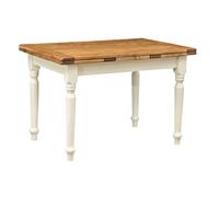 Mesa Country extensible de madera maciza de tilo, estructura blanca envejecida, superficie de nogal 120 x 80 x 80 cm