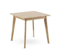 Mesa cuadrada 80x80 patasde hevea con sobre chapado en roble