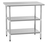 Mesa de acero inoxidable con estantes ajustables para preparación de alimentos, cocina comercial, garaje y uso al aire libre