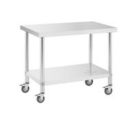 Royal Catering Mesa de Trabajo de Acero Inoxidable con Ruedas, 60 x 100 cm, Capacidad de Carga de 155 kg