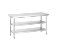 Royal Catering Mesa De Acero Inoxidable para Hostelería RCWT-150X60-3L-E (Capacidad de Carga máx.: 500 kg, Superficie de Trabajo: 150 x 60 cm, 3 Niveles)