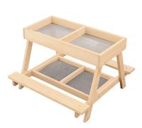Mesa De Alimentación para Pollos - Mesa De Doble Capa para Exterior - De Picnic para Gallinas Hecho A Mano De Madera con 4 Rejillas - para Exterior, Gallinero, Granja, Patos, Aves Silvestres Y Pavos