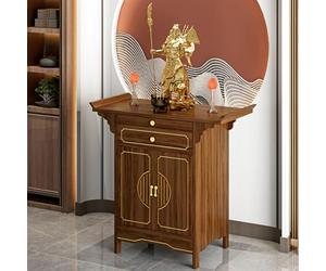 Mesa de altar blanca con armario de almacenamiento, santuario de meditación y mesa de puja, tabla de almacenamiento extraíble, 120 x 98 cm para hogares, templos y salas ancestrales