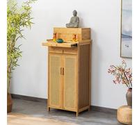 Mesa de altar budista con almacenamiento de doble puerta y estante en capas para meditación y decoración zen en el hogar