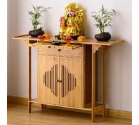 Mesa de altar budista con almacenamiento y estantes laterales, gabinete de bambú simple para meditación y ofrendas, acabado de nogal, mesa auxiliar espacial zen china para decoración del hogar (madera