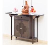 Mesa de altar budista con almacenamiento y estantes laterales, gabinete de bambú simple para meditación y ofrendas, acabado de nogal, mesa auxiliar espacial zen china para decoración del hogar (nogal