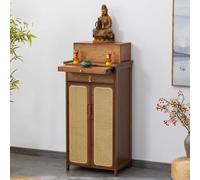 Mesa de altar budista de bambú con almacenamiento, armario de meditación simple, puerta de ratán de diseño chino, 52 x 38 x 120 cm, perfecto para espacios zen y práctica espiritual.