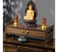 Mesa de altar con almacenamiento, mesa de altar budista para meditación, mesas de puja de bambú natural, mueble de altares budistas, soporte de oración para santuario, decoración del hogar (52 cm/20,4